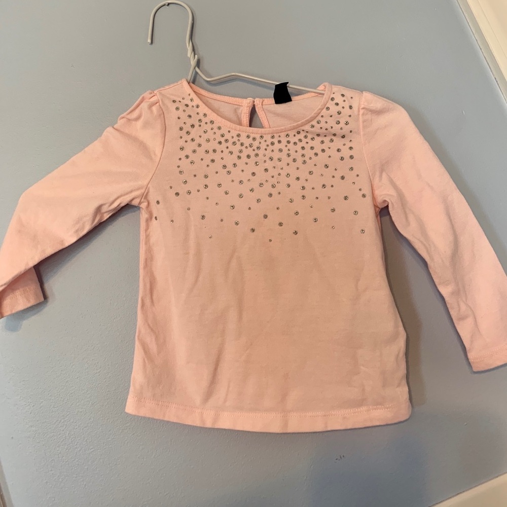 Gap Long sleeve pink shirt with silver sparkles